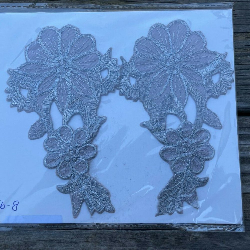 Embroidery Patches Iron One Applique Floral Gray Patches Set of 2